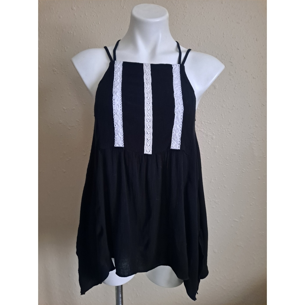 💥Black White Lace Criss Cross Tank Top